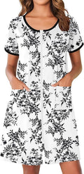 Ekouaer Zip Up Robes for Women Short Sleeves Zipper House Coat Short Bathrobes Lightweight Nightgown with Pockets S-3XL