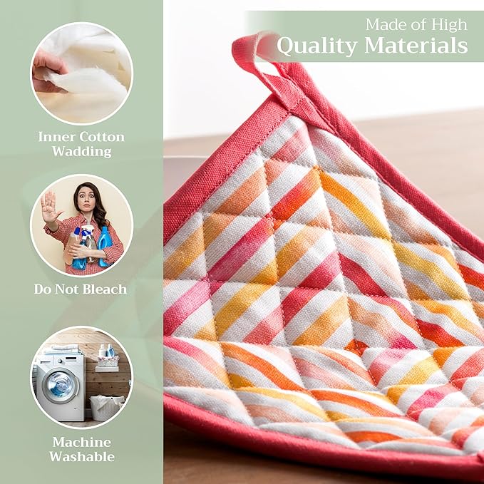 Maison d' Hermine Pot Holders 100% Cotton Heat Resistant Potholders 8" x 8" Hot Pads with Loop BBQ, Cooking, Baking, Grilling, Kitchen, Handling Hot Pans Spring/Summer (Pack of 1, Summer Maze)