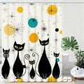 mutakin Mid Century Shower Curtain Cute Cats Shower Curtains for Bathroom Waterproof Fabric Bath Curtain Decor with Hooks