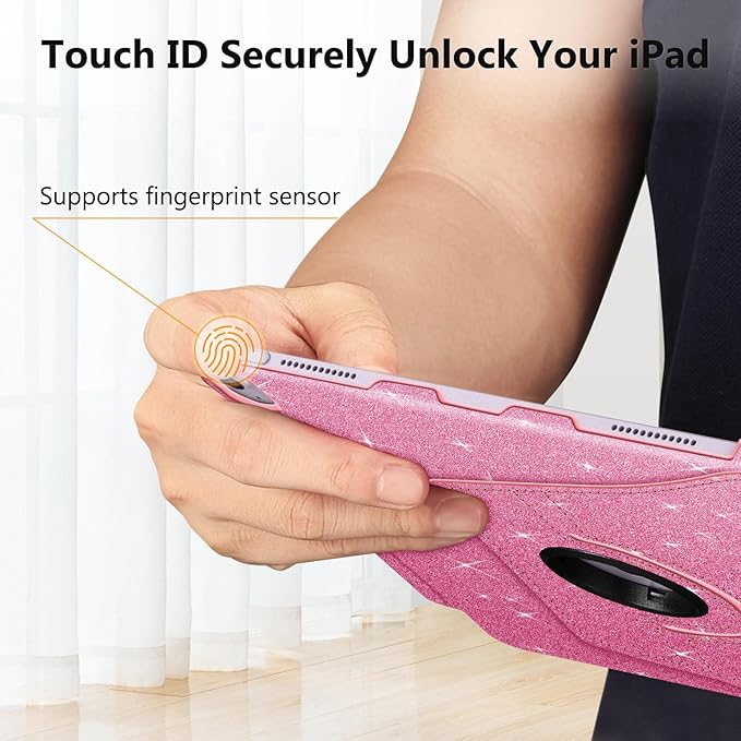 Fintie Rotating Case for iPad Air 13-inch (M3) 2025, (M2) 2024-360 Degree Swiveling Protective Stand Cover with Pencil Holder, Auto Wake/Sleep, Glittering Pink