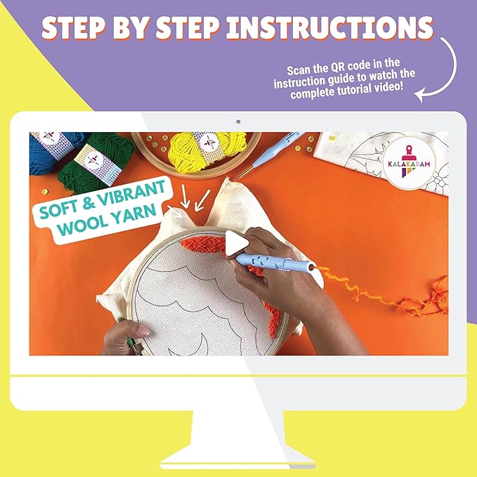 Kalakaram Punch Needle Embroidery Kit | Complete Beginner Starter Kit with 2 Printed Designs | Perfect DIY Craft Gift for Girls, Teens, Kids, & Adults