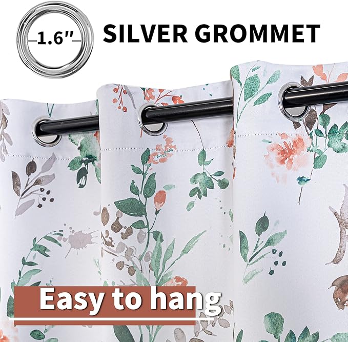MYSKY HOME Fall Kitchen Curtains 45 Inch Long Floral Blackout Curtains for Room Darkening Thermal Insulated Panels Light Blocking Grommet Rustic Curtains for Dormer Window, 52" Wide, 2 Panels, Orange