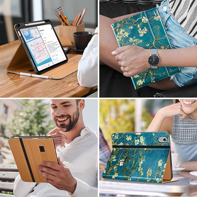 DTTO for iPad (A16) 11th Generation Case 11 Inch 2025, iPad 10th Generation Case 10.9 Inch 2022, Premium Leather Business Folio Stand Cover with Pencil Holder - Auto Wake/Sleep, Blossom