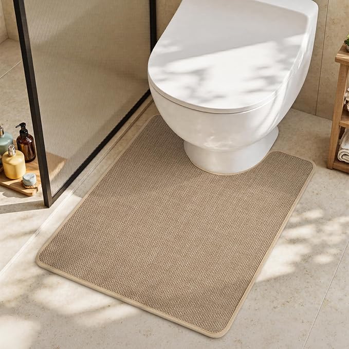 MontVoo Toilet Rugs U-Shaped, Ultra Thin Non Slip Contour Bathroom Rugs,Rubber Backing Washable Contour Bath Rugs for Toilet Mat,20''x24'',Beige