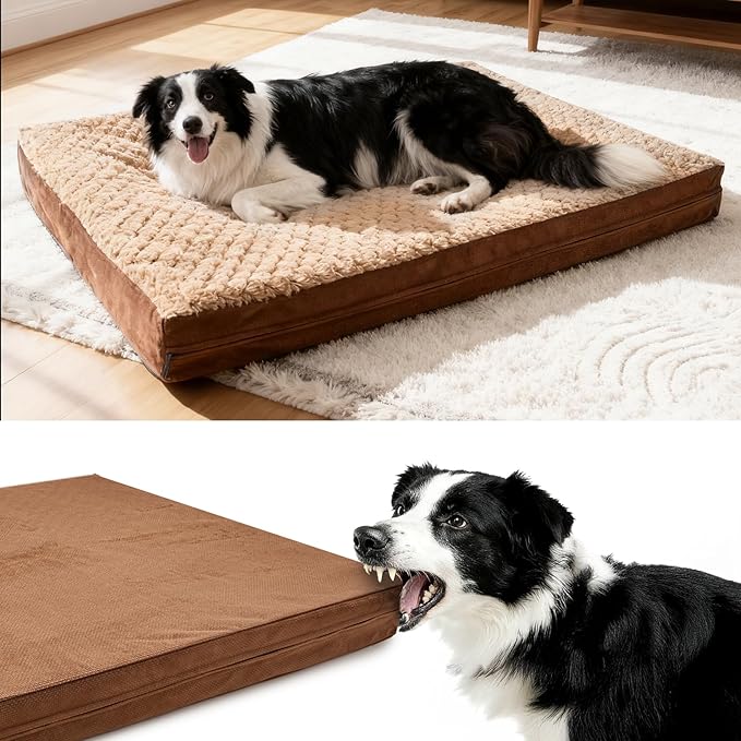 Sytopia Indestructible 42" Dog Bed for Large Dogs – Waterproof, Washable, Removable Cover, Thick Orthopedic Support, Durable Multi- Size Comfort Clearance Indoor Flat Dog Bed