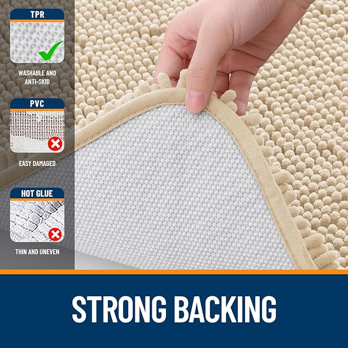 OLANLY Bathroom Rugs 47x17, Extra Soft Absorbent Chenille Bath Rugs, Rubber Backing Quick Dry, Machine Washable Bath Mats for Bathroom Floor, Tub and Shower, Home Decor Accessories, Beige