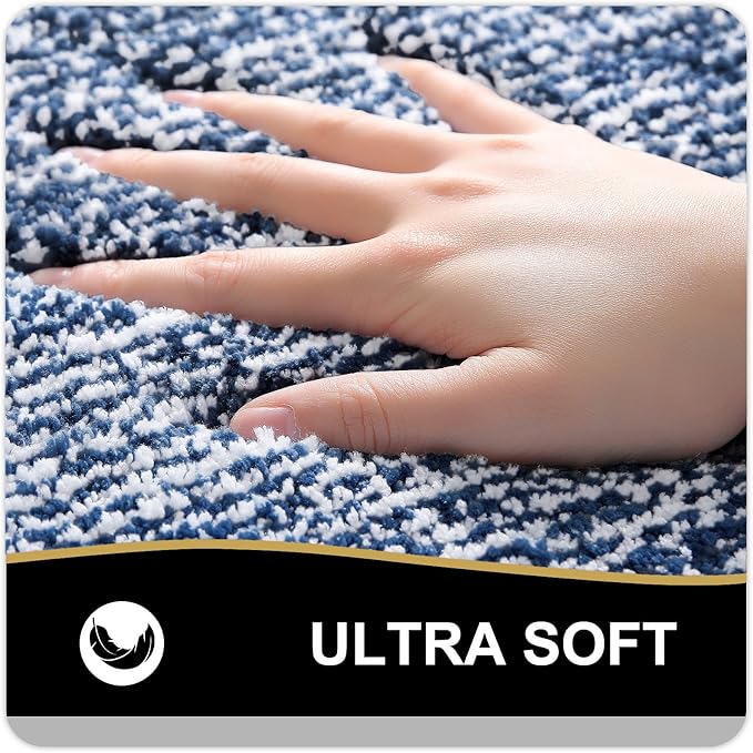 OLANLY Bathroom Rugs 44x24, Extra Soft and Absorbent Microfiber Bath Mat, Non-Slip, Machine Washable, Quick Dry Shaggy Bath Carpet, Suitable for Bathroom Floor, Tub, Shower (Runner, Navy)