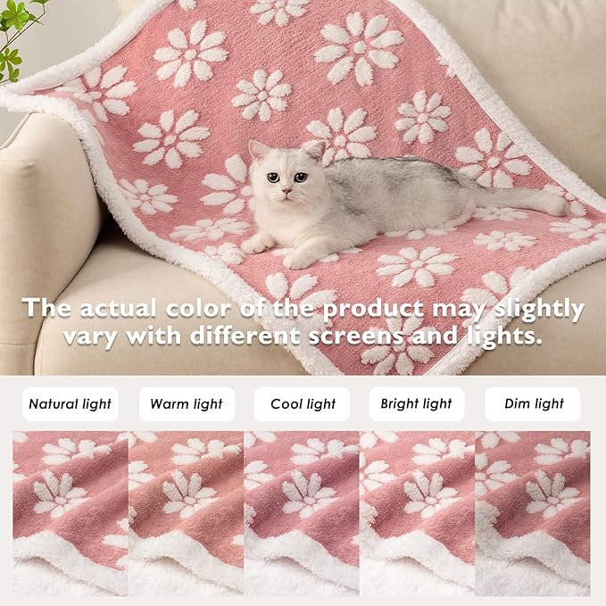 Yaning Waterproof Blanket for Dog Cat or Adult, Cute 3D Textured Flower Dog Blanket for Bed Couch Sofa, Soft Liquid Pee Proof Pet Furniture Protector, 50"x60", Pink