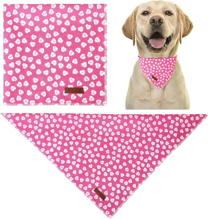 UP URARA PUP Valentine Dog Bandana, Pink Heart Triangle Bid Scarf for Small Medium Dog, Cotton Pet Kerchief for Girl Boy Dogs or Cats, Red Dog Bandana, Cute Adorable Puppy Bandana