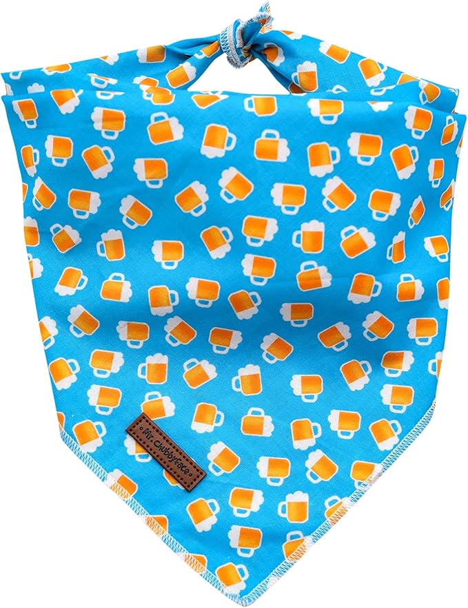 MR. CHUBBYFACE Blue Beer Dog Bandanas Reversible Triangle Bibs Scarf Accessories for Dogs Cats Pets