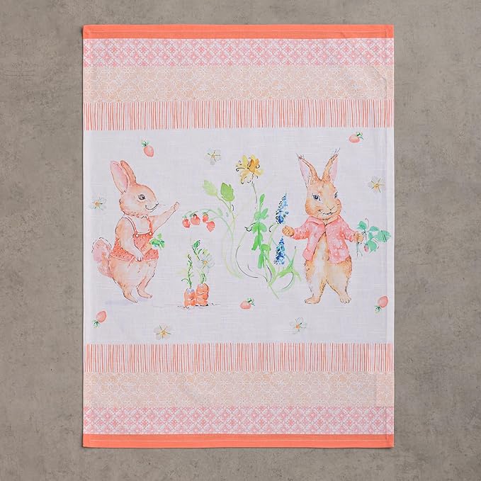 Maison d'Hermine Kitchen Towels Set of 3 100% Cotton 27.50" x 20" Reusable Cloth Tea Dish Towels Absorbent with Hanging Loop for Kitchen, Home, Dining, Cocktail Parties Spring/Summer (Bunny Party)