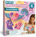 CRAFTILOO My First Cross Stitch Kit for Kids Ages 6–12 – Beginner Needlepoint Set with Pre-Cut Felt, Thread & Keyrings – Makes 4 Colorful Designs: Unicorn, Rainbow, Winged Heart