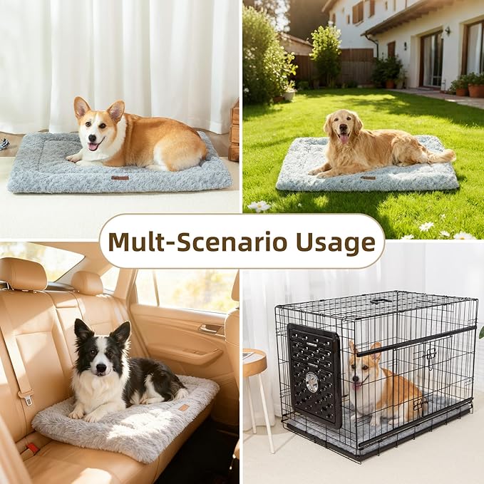 Reversible Dog Bed Mat 35"x22" for Medium Dogs - Supportive Double-Sided Crate Pad, All-Season Cooling & Warmth, Ultra Soft Machine Washable Pet Bed, Fits Most 36-Inch Kennels, Light Grey