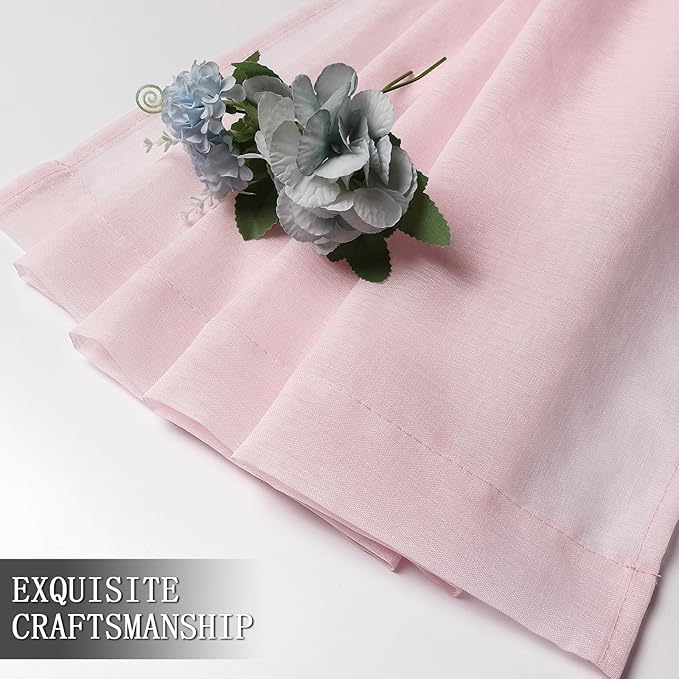Tollpiz Sheer Curtains Bedroom Linen Textured Curtain Sheers Light Filtering Voile Rod Pocket Curtains for Living Room, 38 x 84 inches Long, Pink, Set of 2 Panels