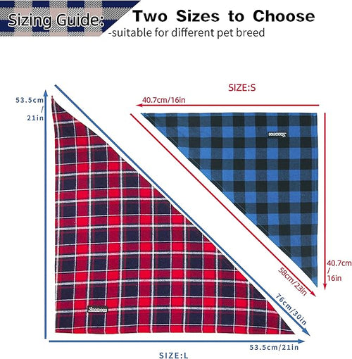 Adjustable Plaid Dog Bandanas,1PC Soft Washable Cotton Triangle Bib Kerchief Scarfs for Small Medium Large Dogs and Cats (Brown&Blue, Small)