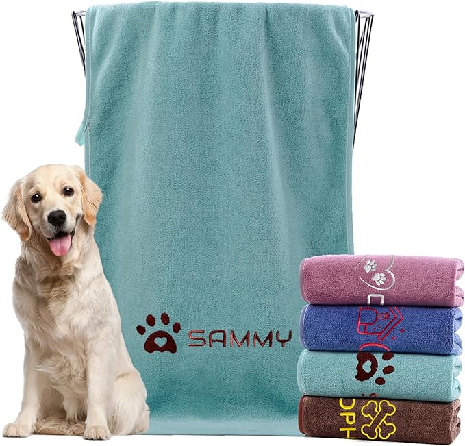 xrlsg Personalized Dog Towel Custom Towel for Dog Bath Supplies with Embroidered Pattern Name Super Absorbent Towels for Pet Bath 20 in x 40 in Green