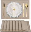 Winknowl Placemats Set of 8，Heat Resistant Woven Vinyl Washable PVC Place Mats，Non-Slip Stain Resistant Indoor/Outdoor Table Mats for Dining Table (Gold)