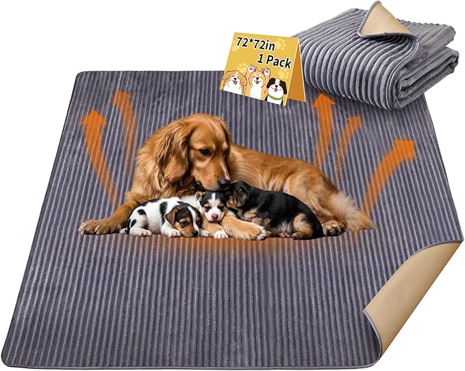 Dog Crate Mat, 1 Pack 72"×72" Flannel Washable Pet Mat for Dogs and Cats, Non-Slip Pet Pad for Kennel Training, Absorbs Urine and Waterproof Pad for Sofa Bed Crate Kennel Car Seat Floor（Gray）