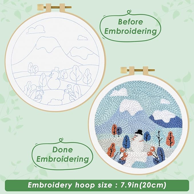 ERKOON Punch Needle Kit Adults Beginners, DIY Easy Landscapes Embroidery Set for Starter Art Craft, Needling Punch Project with Patterns, Tools, Yarns, Hoop, Instruction (Winter)