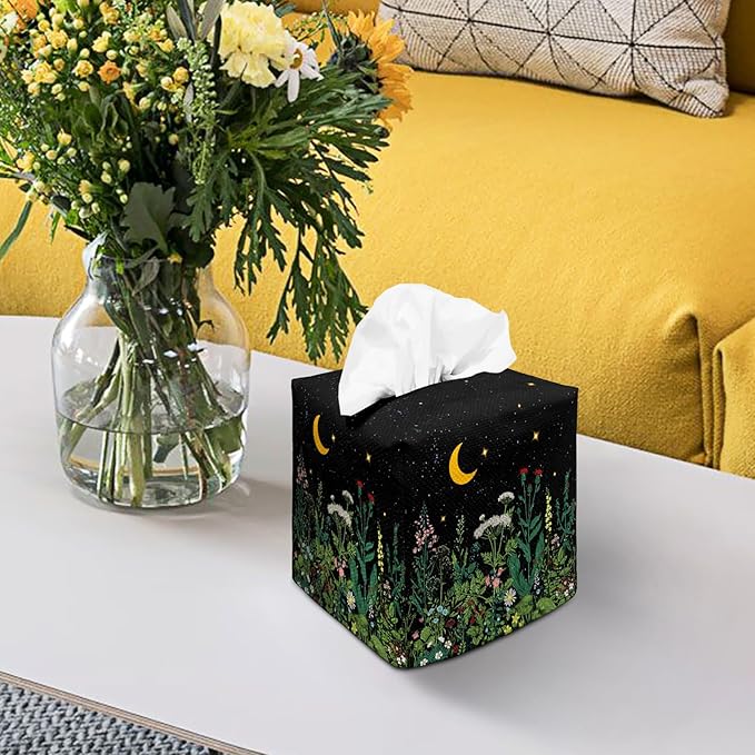 Tissue Box Cover Square Decorative Tissue Box Holder Cute Funny Cube Tissue Case Cover-Wildflowers Tissue Box Cover