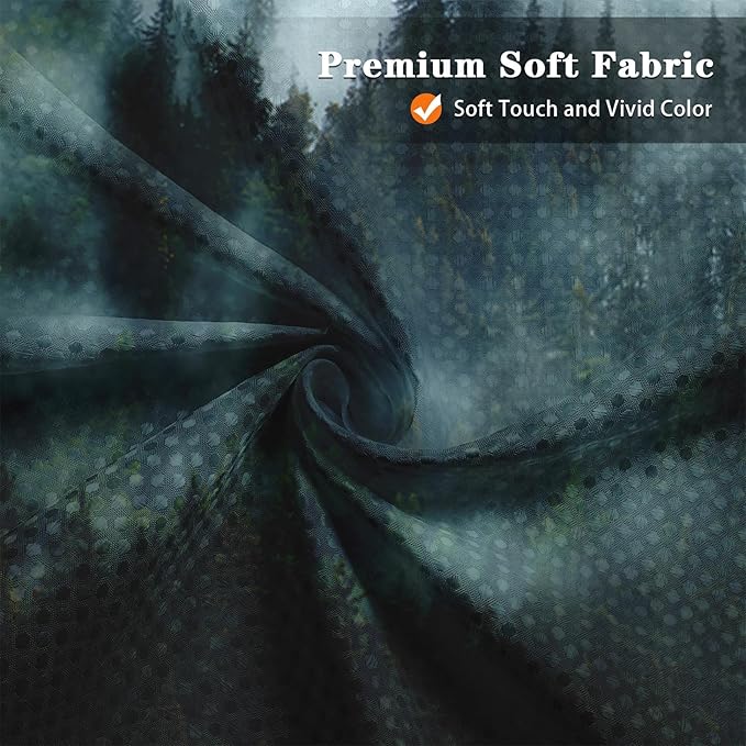 Culudea Misty Mountain Tree Green Spring Waffle Textured Cloth Shower Curtain Set, Fog Forest Nature Vintage Bathroom Window Waterproof Shower Curtains for Bathroom Decor