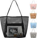 Fammart Mesh Beach Bag, Large Beach Tote with Zipper Pocket for Family Pool Bag for Toys & Vacation Essentials