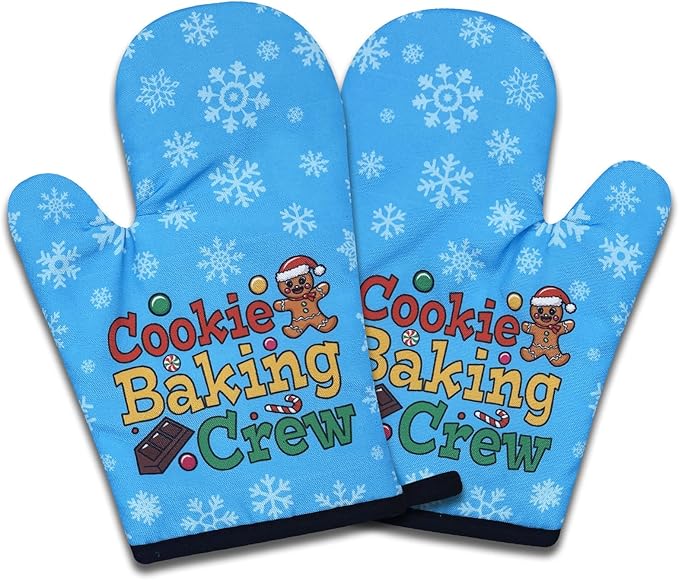 2 Pack Funny Gingerbread Oven Mitts, Cookie Baking Crew, Heat Resistant Silicone Non-Slip Mitts, Christmas Baking Gifts for Cookie Lovers, Housewarming Gifts for Women Hostess Mom Wife Chef