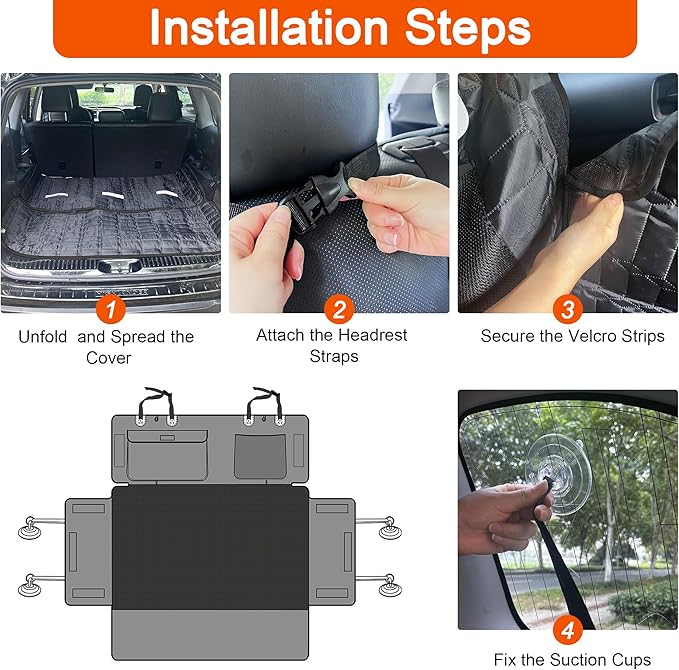 Reliadura SUV Cargo Liner for Dogs, Waterproof Pet Cargo Cover with Bumper Flap Protector, Scrachproof Non-Slip Dog Seat Mat for SUVs, Large Size Cargo Liner Universal Fit Black