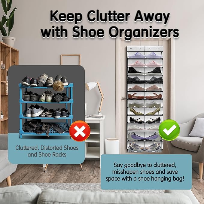 Kotkn Over The Door Shoe Organizer with 12 Large Breathable Pockets - Durable Hanging Storage for the Entire Family's Shoes - White