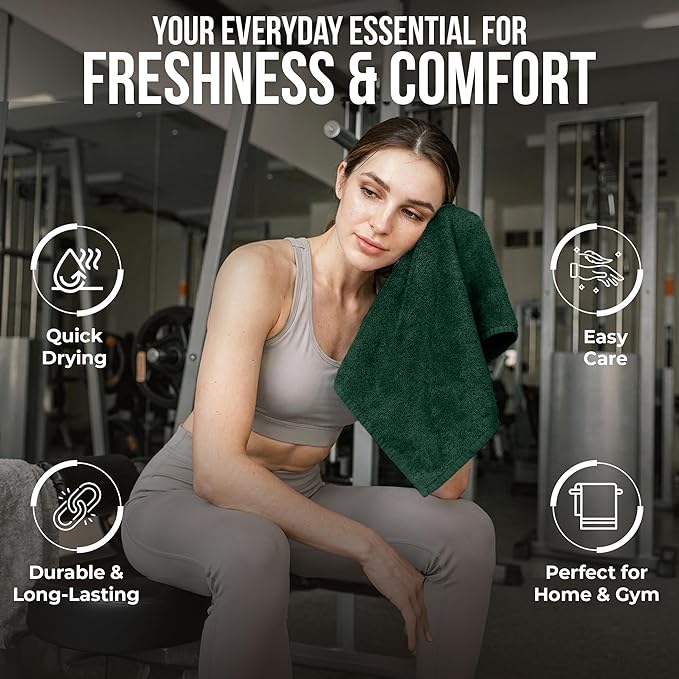 RIVERSIDE 24 Pack Washcloths Set - 100% Cotton [12x12 Inches] - 500 GSM, Soft, Quick-Dry & Highly Absorbent Face Towels - Perfect for Bathroom, Gym, Hotel, Spa & Travel - Hunter Green