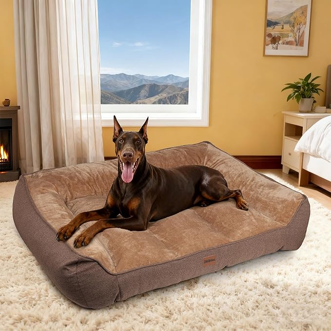 ZAKAPAWS Orthopedic Dog Bed for Extra Large Dogs - Waterproof Memory Foam Dog Couch Bed with Sides, Pet Beds with Washable Cover & Non-Slip Bottom, Brown, 48x35 Inch