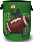 American Football Laundry Basket with Sturdy Handles, Ball Game Collapsible Oxford Cloth Laundry Hamper Organizer Basket for Bathroom Bedroom 15.7x20 Inch