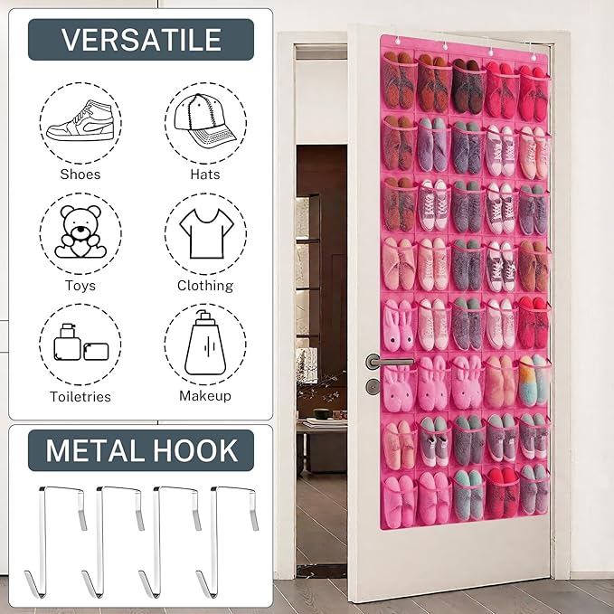Hualleko 40-Pocket Over the Door Shoe Organizer - Large Mesh Pocket Hanging Shoe Organizer,Behind the Door Shoes Storage Holder Hanger