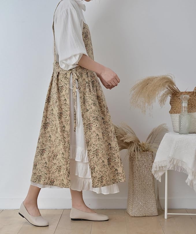 Japanese apron Women-Cross Back Apron for Women with Pockets, Pinafore Aprons, Womens Cotton Linen Apron