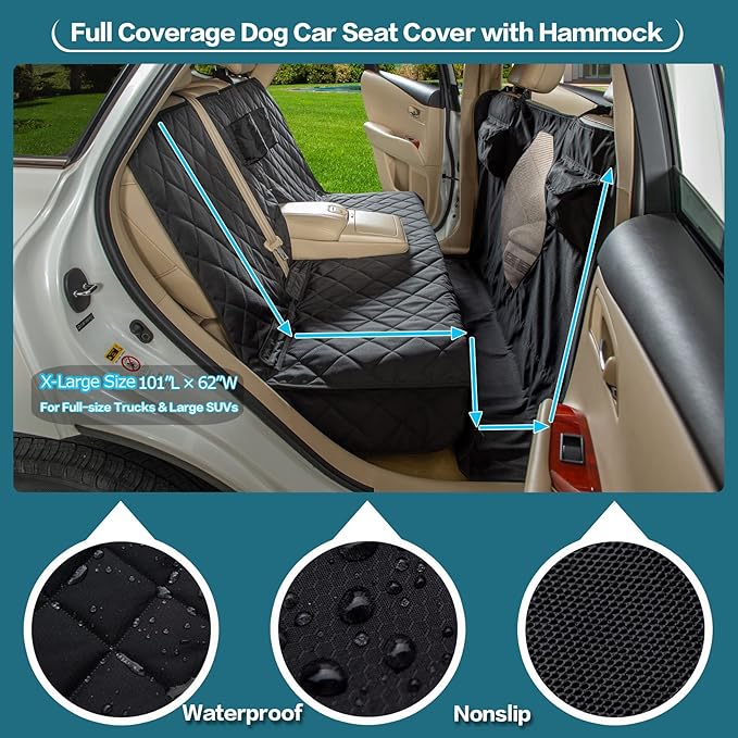 YEENIS Car Seat Cover for Dogs - All Covered Back Bench Cover with Mesh Window - Hammock Combination - Detachable - Suitable for Most Vehicles (Black, X-Large)