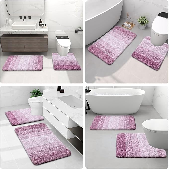 Arotive Microfiber Bathroom Rugs, Shaggy Soft and Absorbent Bath Rug, Non-Slip, Thick Plush Machine Washable Dry Bath Mats for Bathroom, Tub and Shower, 47x24, Purple, Rectangular