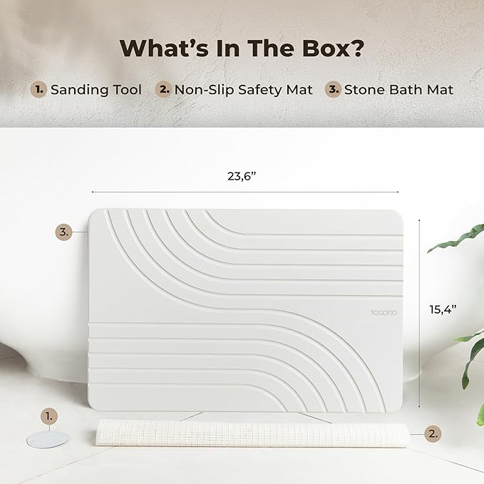 TOSORO - Stone Bath Mat, Diatomaceous Earth Non-Slip Stone Shower Mat - Quick Drying Absorbent Bath Mats for Bathroom - Elegant & Modern Design, Easy to Clean (23.5 x 15) - Sandstone