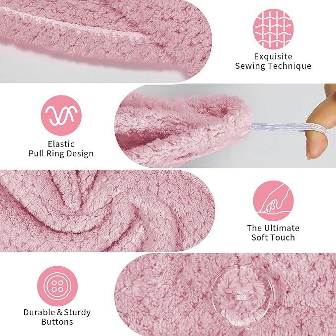 my novel things 3 Pack Hair Towel Wrap for Women, 25.4" x 9.8" Microfiber Towels, Super Absorbent Quick Dry with Button for Curly Hair Anti Frizz (Pink,White,Purple)