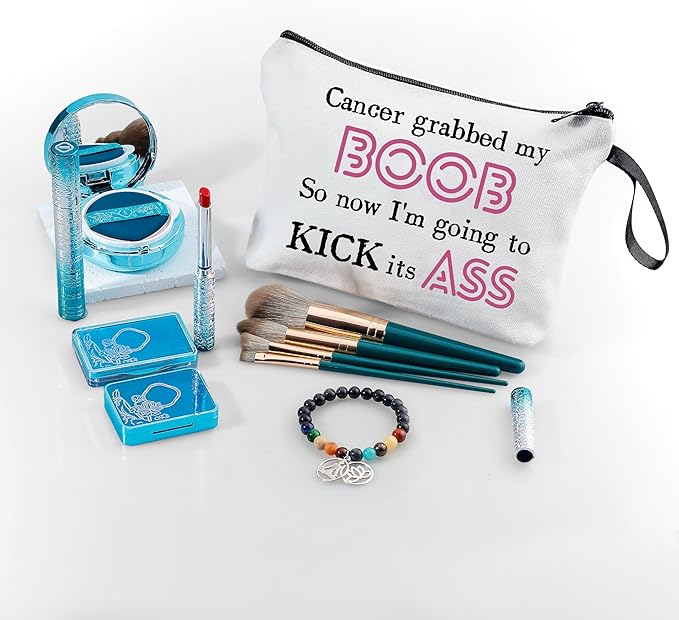 ARIOSEY Breast Cancer Gift Set - Travel Cosmetic Bag, Motivational Gifts for Cancer Care, End Of Chemo & After Surgery Support