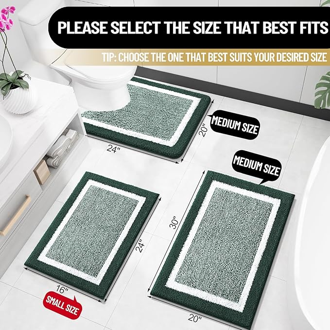 OLANLY Bathroom Rugs 30x20, Extra Soft and Absorbent Microfiber Bath Mat, Non-Slip, Machine Washable, Quick Dry Shaggy Bath Carpet, Suitable for Bathroom Floor, Tub, Shower (Medium, Blackish Green)