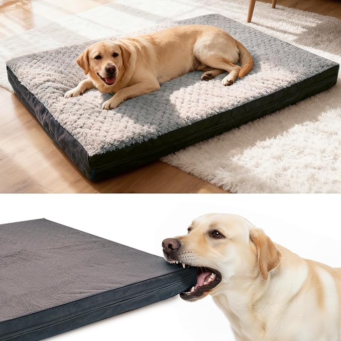 Sytopia Indestructible 44" Dog Bed for Large Dogs – Waterproof, Washable, Removable Cover, Thick Orthopedic Support, Durable Multi- Size Comfort Clearance Indoor Flat Dog Bed, Dark Grey