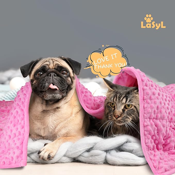 LaSyL Weighted Blanket for Pets | Thunder Blanket for Dogs Anxiety | Premium Soft Minky | Relaxation & Calming & Anti Anxiety | Used in Car, Bed, Couch | Pink, Washable Small 32" L x 24" W