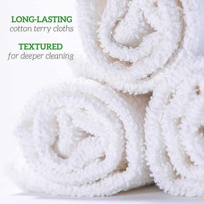 GREEN LIFESTYLE 50-Pack Cotton Wash Cloths – 14"x17" Absorbent Cleaning Rags for Housekeeping, Kitchen Towels, Bar Mop Towels, Durable Terry Cloth Rags, Premium Quality Multipurpose Washcloths