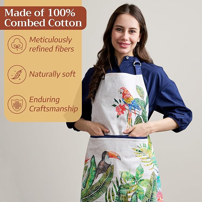 Maison d' Hermine 100% Cotton Apron for women with Pocket Kitchen Chef Apron for Men Cooking Gardening Server Waitress