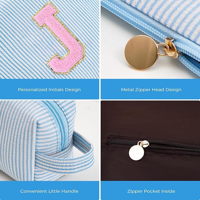 Btffitting Monogrammed Gifts for Women - Cosmetic Bag for Teen,Initial Cute Makeup Bag Set for Women,Trendy Pouch for Niece Sister Friend Female Her,Birthday Gifts for Daughter - Blue,J