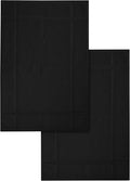 Ample Decor 100% Cotton Bath Mats 24 x 17 Inches, Quick Dry, 1350 GSM Banded Border Shower Bathroom Floor Mat, Not Bathroom Rug - Black, 2 Pack