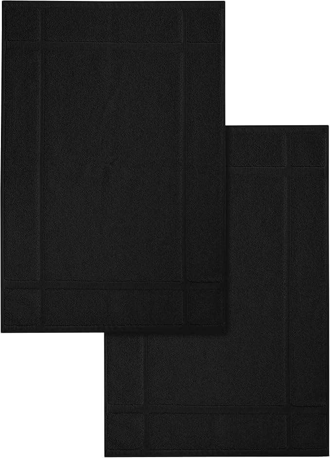 Ample Decor 100% Cotton Bath Mats 34 x 20 Inches, Quick Dry, 1350 GSM Banded Border Shower Bathroom Floor Mat, Not Bathroom Rug - Black, 2 Pack