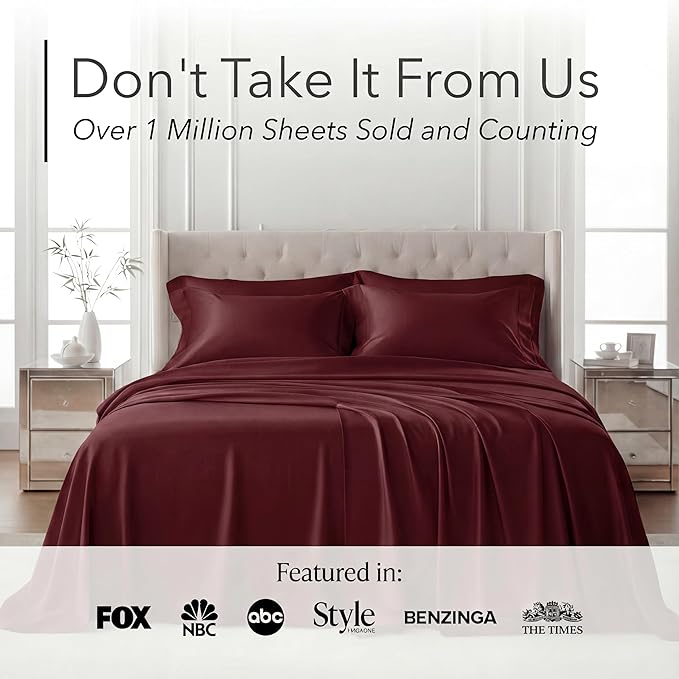DECOLURE 100% Viscose Derived from Bamboo Sheets Twin Size - Luxury 4 Pc Naturally Cooling Sheets, Ultra Soft Bed Set - Deep 17" Pockets, Durable Double Stitching, Oeko Tex Standard (Burgundy)