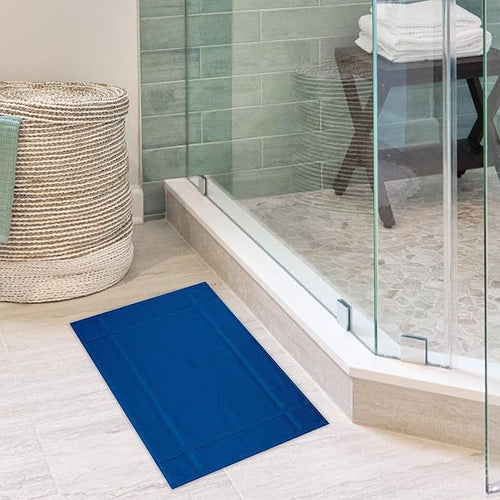 Ample Decor Pack of 2 100% Cotton 1350 GSM Bath Mats 24 x 17 Inches, Quick Dry Banded Border Shower Bathroom Floor Mat, Not Bathroom Rug - Navy, 2 Pack