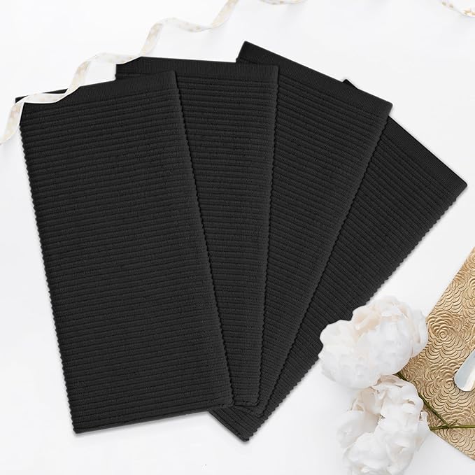 Homaxy Premium Kitchen Towels (18"x 28", 6 Pack), Large 100% Cotton Kitchen Hand Towels, Ultra Absorbent Ribbed Terry Tea Towels Set with Hanging Loop, Black